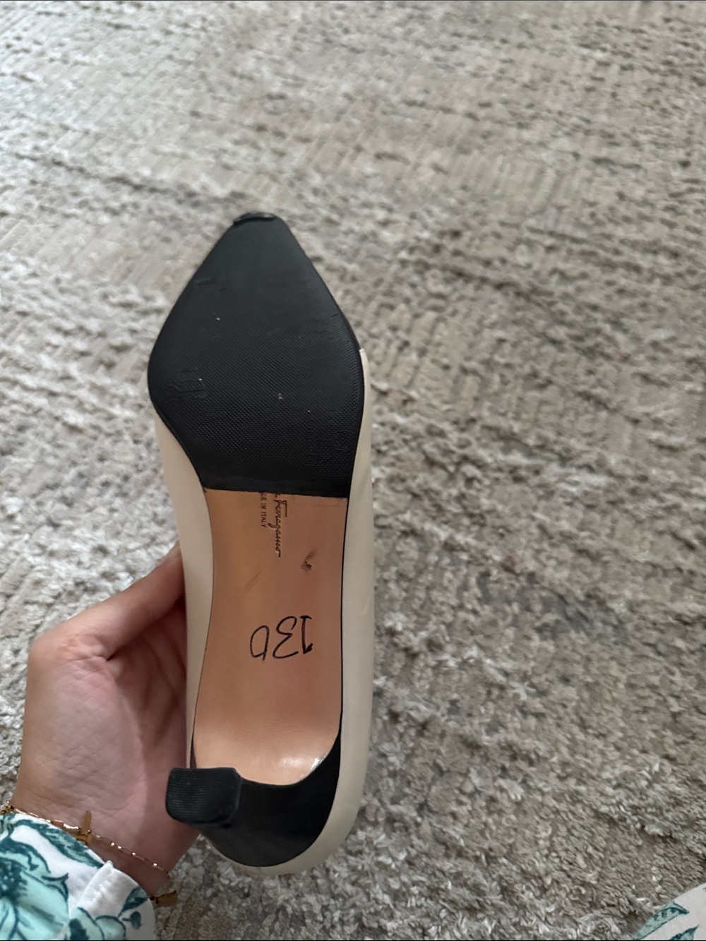 Salvatore Ferragamo Black & Cream Pointed Toe Leather Pumps with Gold Accent - Picture 7 of 7